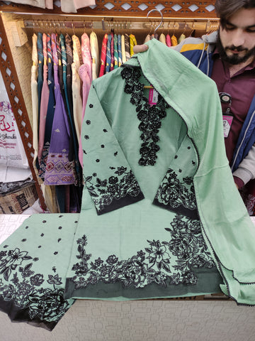 Designer Three Piece | Embroidered - Sumbal | Premium Khaddar