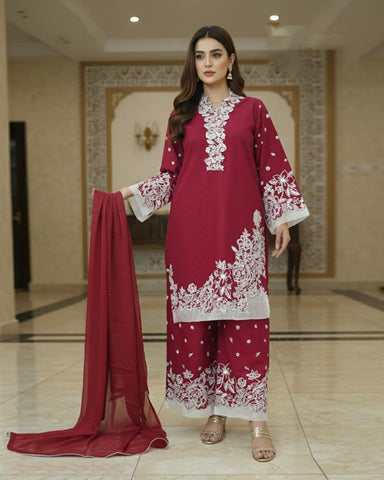 Designer Three Piece | Embroidered - Sumbal | Premium Khaddar