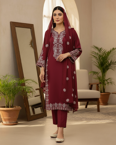 Designer Three Piece | Mouni | Winter Cotton