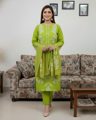 Designer Three Piece | Embroidered | Khaddar