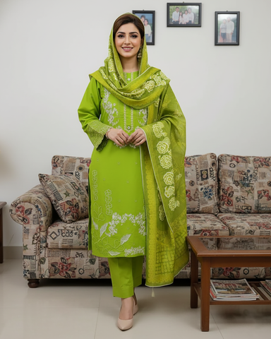 Designer Three Piece | Embroidered | Khaddar