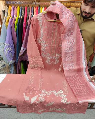 Designer Three Piece | Embroidered | Khaddar