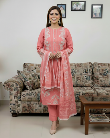 Designer Three Piece | Embroidered | Khaddar