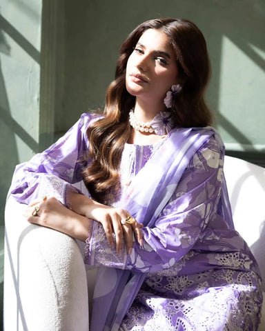 Designer Three Piece | Embroidered - Zarqash | Printed Premium Lawn