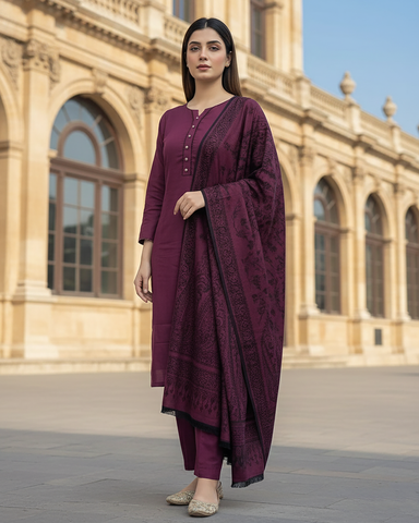 Digital Three Piece | Designer "Solids" | Bana Dora Marina / Wool Shawl