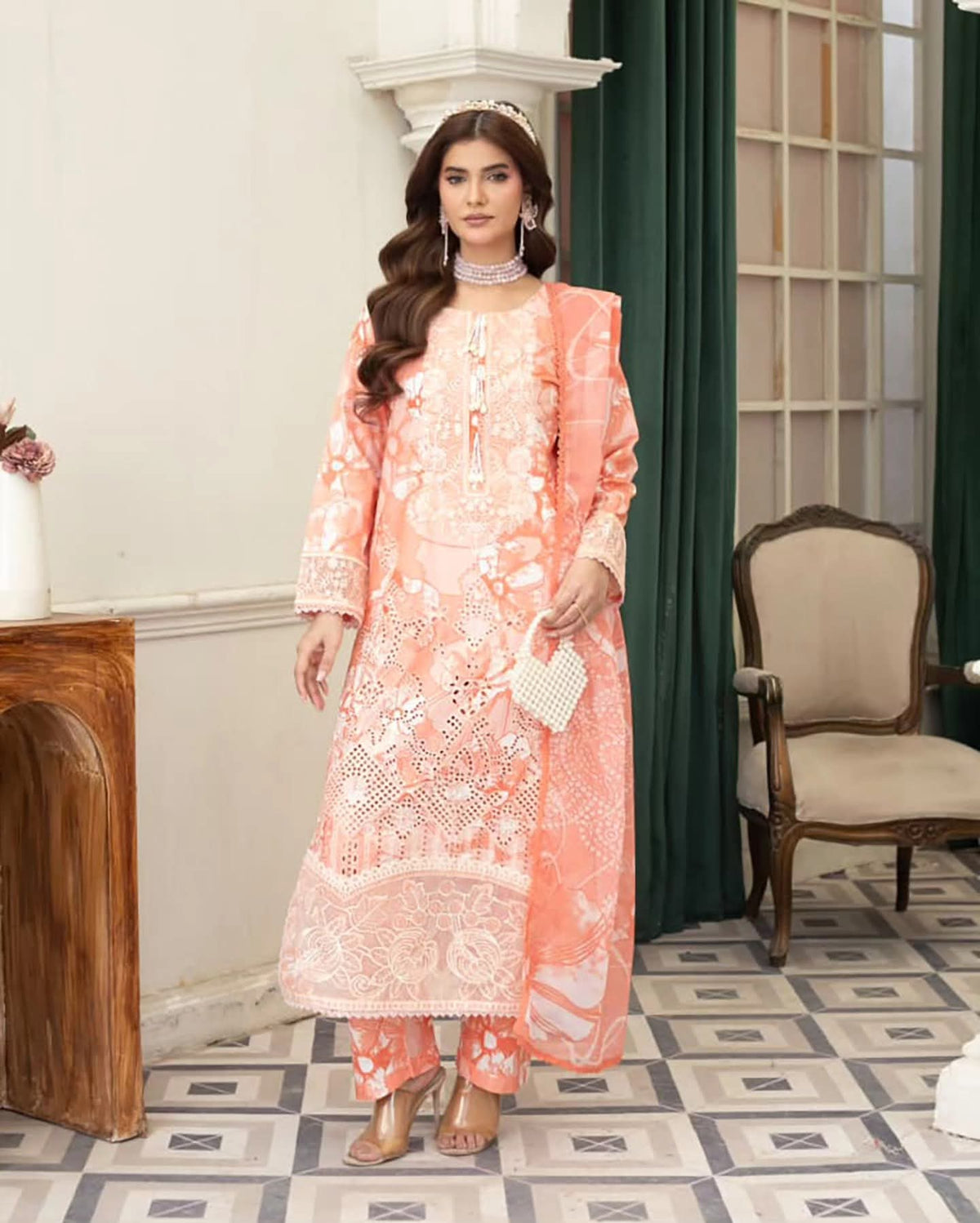 Designer Three Piece | Embroidered - Zarqash | Printed Premium Lawn