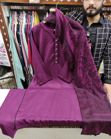 Digital Three Piece | Designer "Solids" | Bana Dora Marina / Wool Shawl