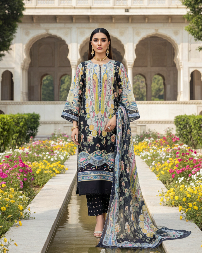 Digital Printed Three Piece | Long A/Line Shirt | Premium Lawn