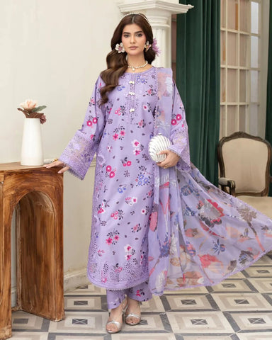 Designer Three Piece | Embroidered - Zarqash | Printed Premium Lawn