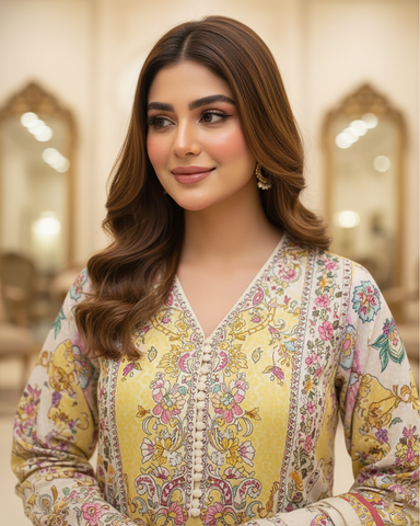 Digital Printed Three Piece | Long A/Line Shirt | Winter Khaddar