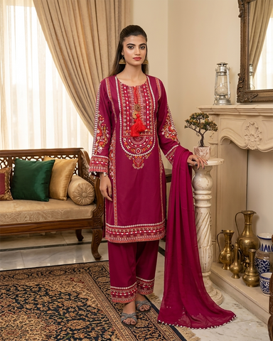 Designer Three Piece | Embroidered - Sawan | Premium Lawn Cotton