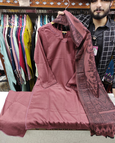 Digital Three Piece | Designer "Solids" | Bana Dora Marina / Wool Shawl