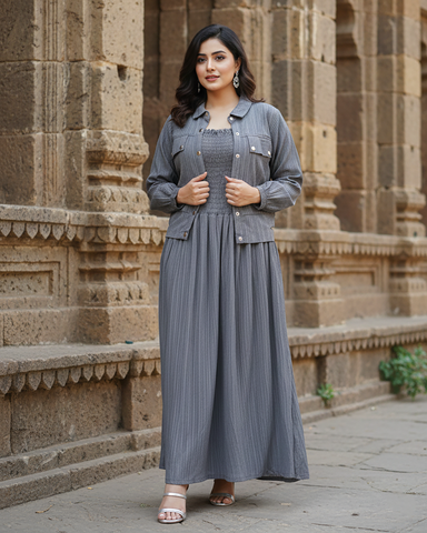 Western Jacket Maxi | Designer "Smokin Maxi" |  CY Chiffon Georgette