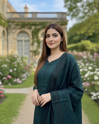 Digital Three Piece | Designer "Solids" | Bana Dora Marina / Wool Shawl