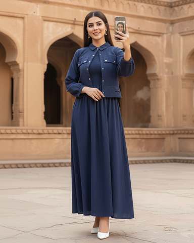 Western Jacket Maxi | Designer "Smokin Maxi" |  CY Chiffon Georgette