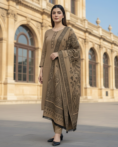 Digital Three Piece | Designer "Solids" | Bana Dora Marina / Wool Shawl