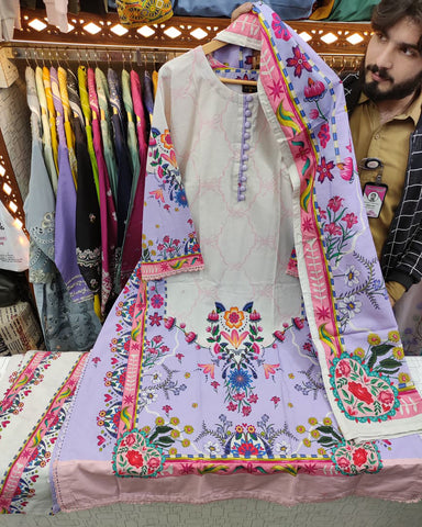 Digital Printed Three Piece | Long A/Line Shirt | Winter Khaddar