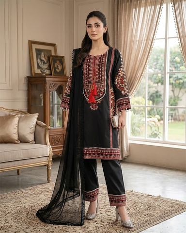 Designer Three Piece | Embroidered - Sawan | Premium Lawn Cotton