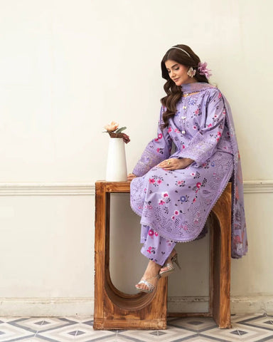 Designer Three Piece | Embroidered - Zarqash | Printed Premium Lawn