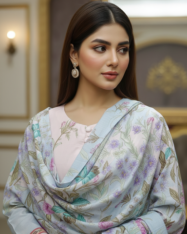 Digital Printed Three Piece | Long A/Line Shirt | Winter Khaddar