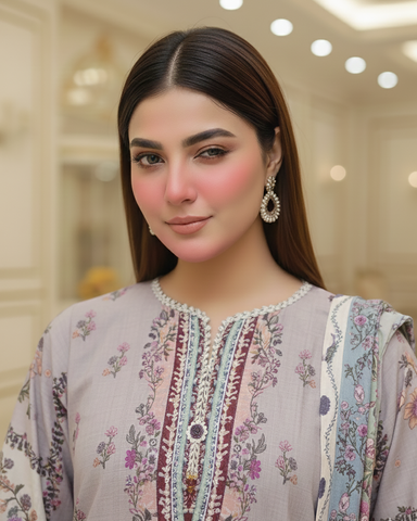 Digital Printed Three Piece | Long A/Line Shirt | Winter Khaddar