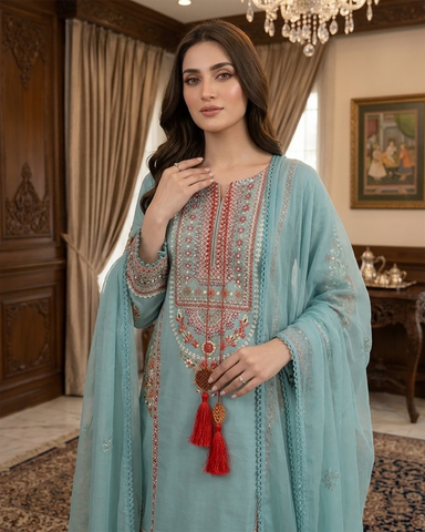 Designer Three Piece | Embroidered - Sawan | Premium Lawn Cotton