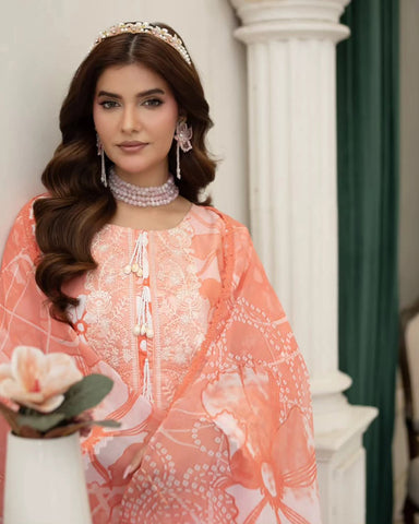 Designer Three Piece | Embroidered - Zarqash | Printed Premium Lawn