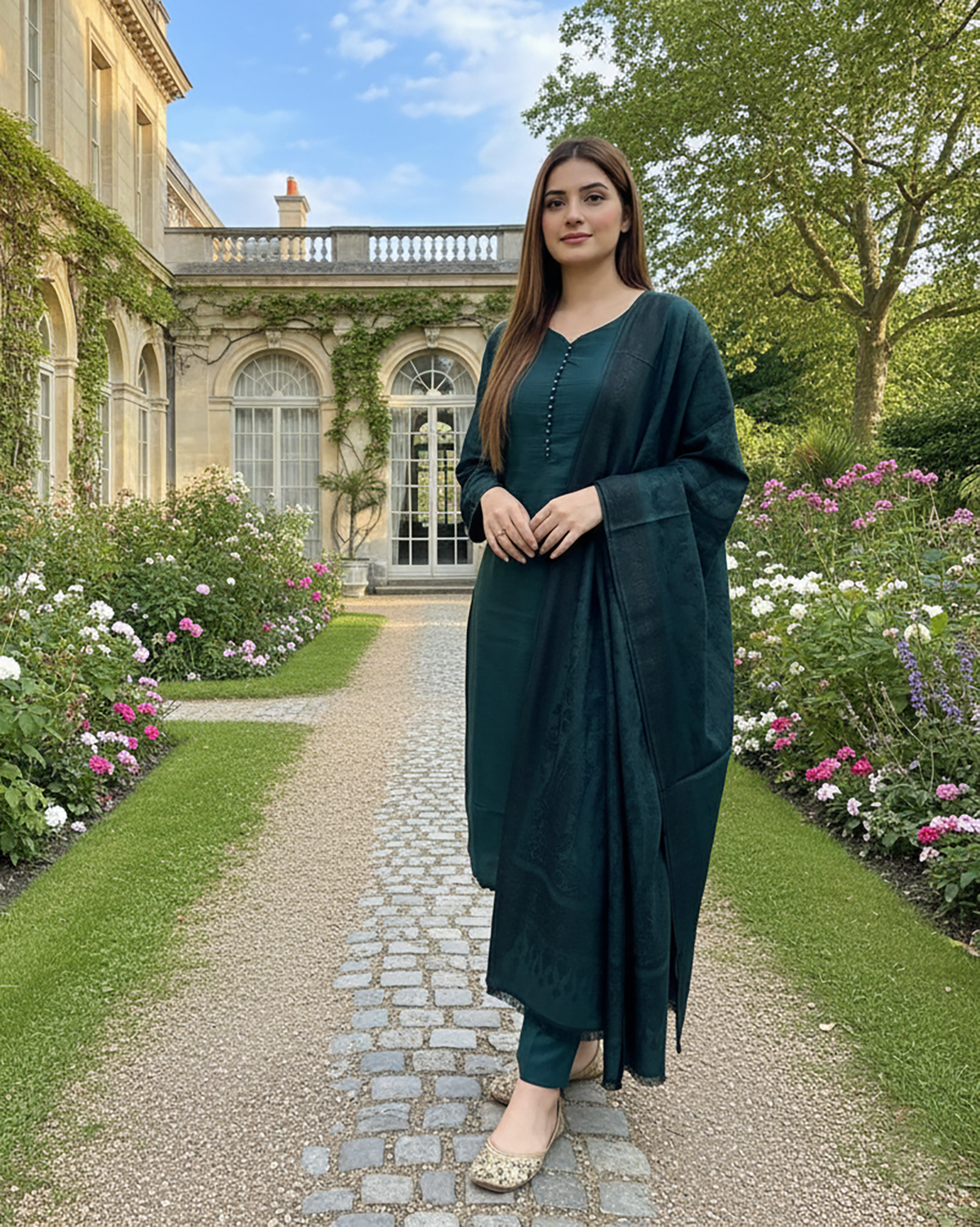 Digital Three Piece | Designer "Solids" | Bana Dora Marina / Wool Shawl