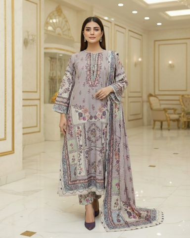 Digital Printed Three Piece | Long A/Line Shirt | Winter Khaddar