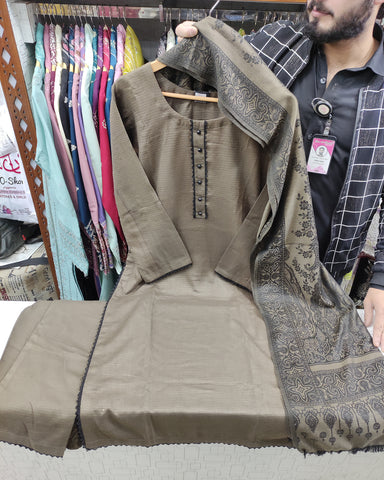 Digital Three Piece | Designer "Solids" | Bana Dora Marina / Wool Shawl