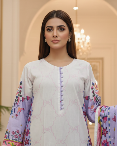 Digital Printed Three Piece | Long A/Line Shirt | Winter Khaddar