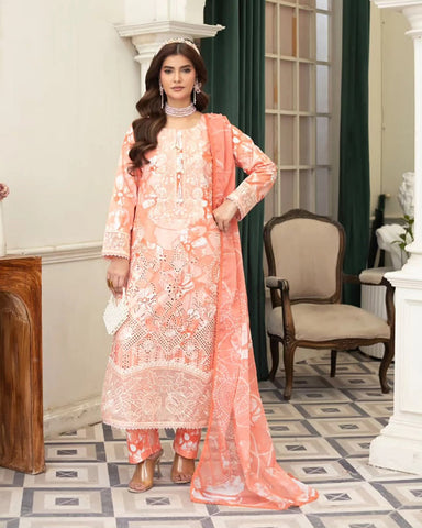 Designer Three Piece | Embroidered - Zarqash | Printed Premium Lawn