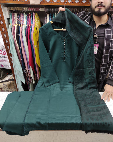 Digital Three Piece | Designer "Solids" | Bana Dora Marina / Wool Shawl