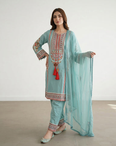 Designer Three Piece | Embroidered - Sawan | Premium Lawn Cotton