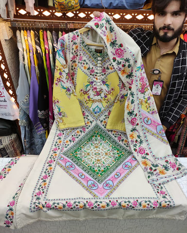 Digital Printed Three Piece | Long A/Line Shirt | Winter Khaddar