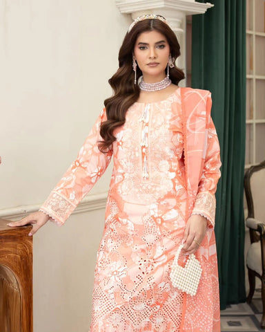Designer Three Piece | Embroidered - Zarqash | Printed Premium Lawn