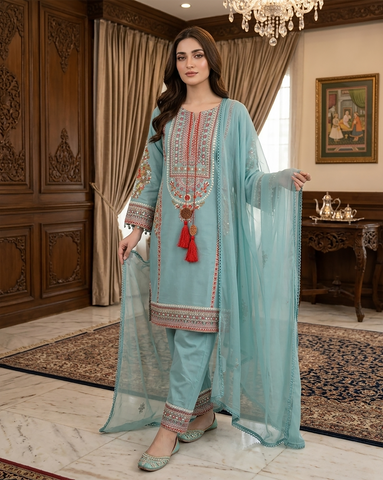 Designer Three Piece | Embroidered - Sawan | Premium Lawn Cotton