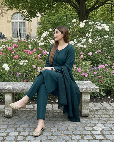 Digital Three Piece | Designer "Solids" | Bana Dora Marina / Wool Shawl