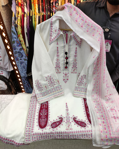 Designer Three Piece | Embroidered - Parizad | Premium Winter Dobby Cotton