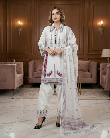 Designer Three Piece | Embroidered - Parizad | Premium Winter Dobby Cotton