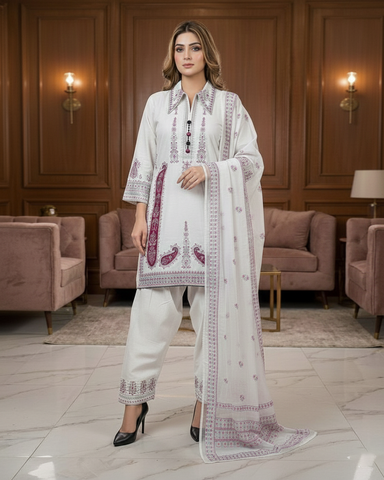 Designer Three Piece | Embroidered - Parizad | Premium Winter Dobby Cotton