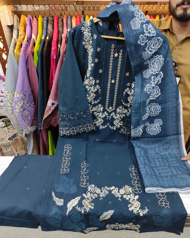 Designer Three Piece | Embroidered | Khaddar
