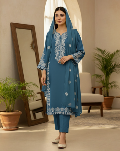 Designer Three Piece | Mouni | Winter Cotton